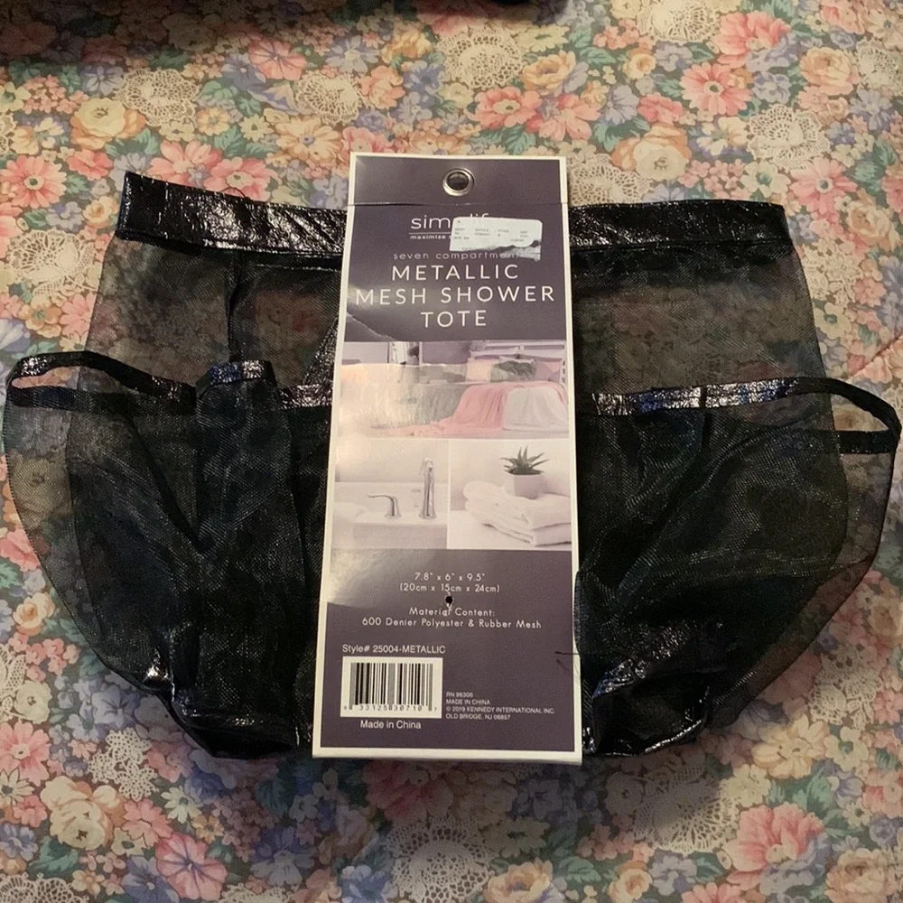 Black Simplify Metallic Mesh Shower Tote